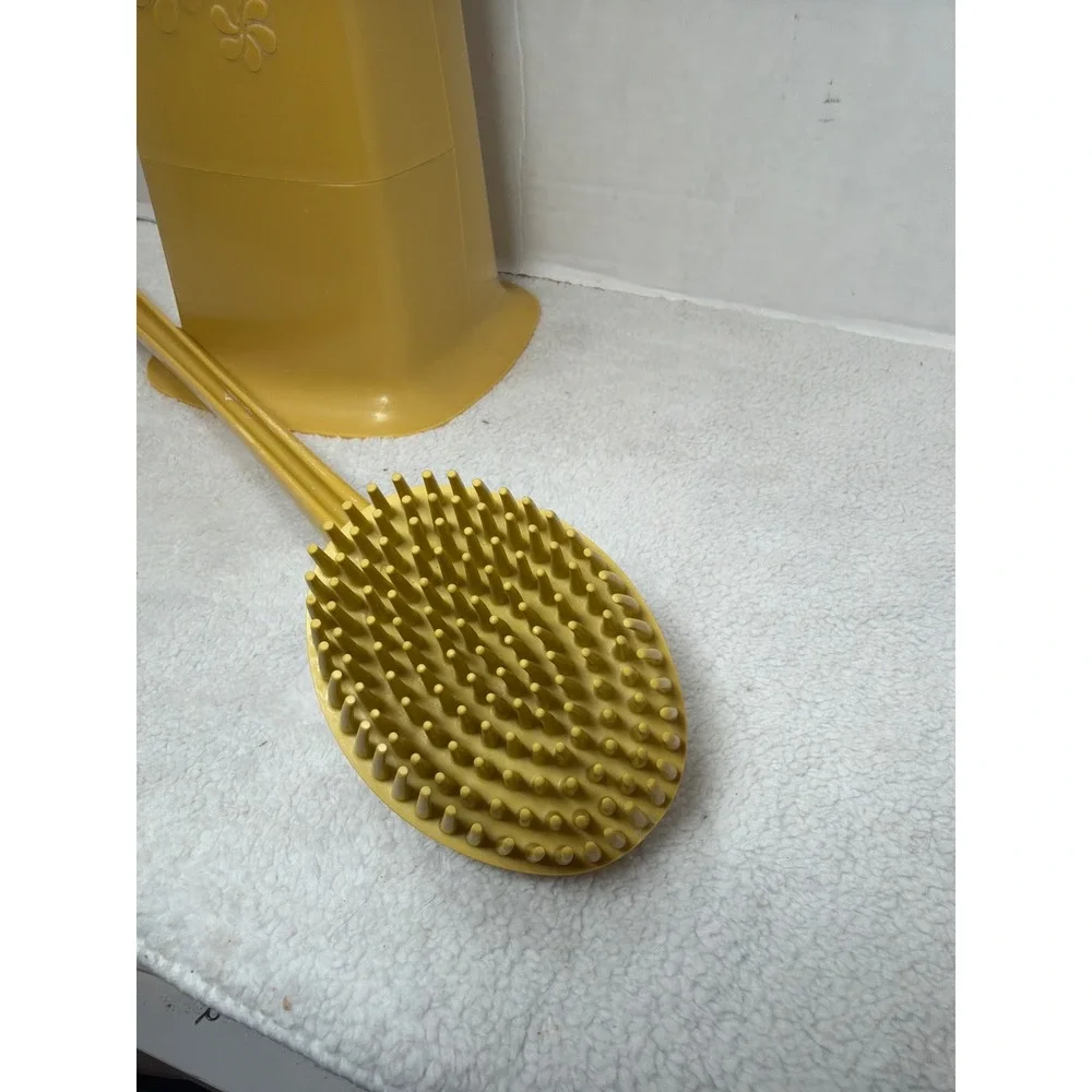 Rare VTG MCM 70s Rubbermaid Party Plan Toilet Brush Holder Set Harvest Gold